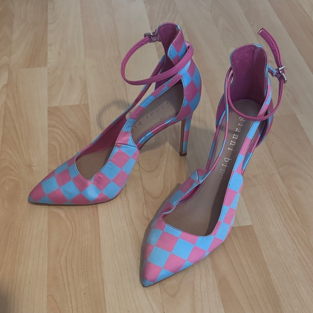 Gianni Bini Pink and Blue Checkered Heels, Size 8